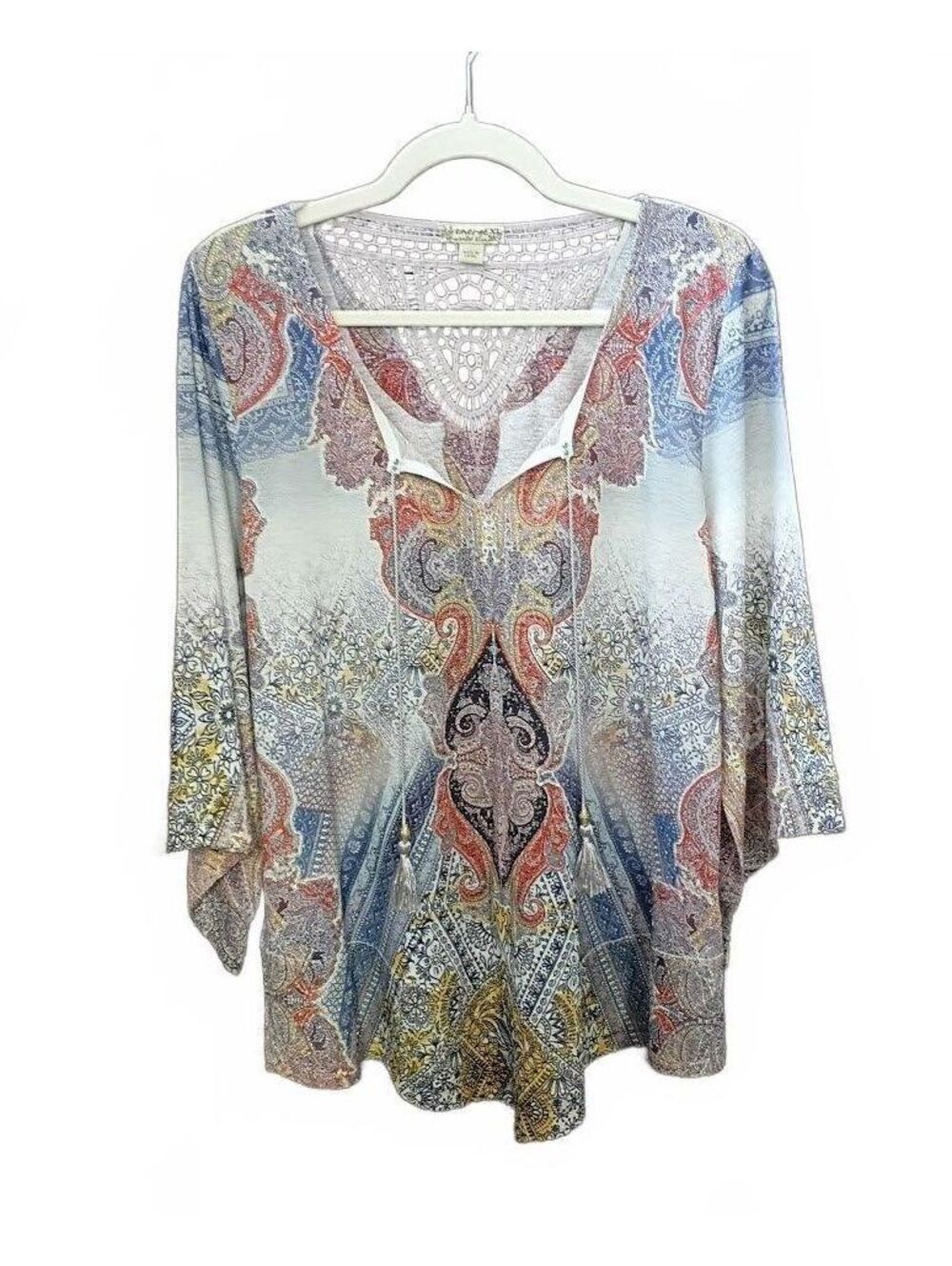 Energe Women's Patterned Tunic with Crochet Detail Size XL